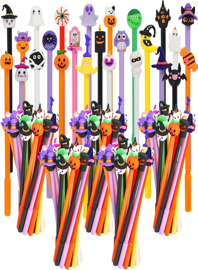 LiYiQ 100 Pcs Halloween Cartoon Cute Fun Pens for Kids Kawaii Pumpkin Ghost Bat Shape Gel Black Ink Pen, Cute Skull Heads Pens for School Office Home Student Kids Present - Image 1