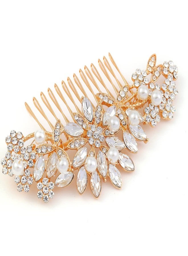 Hapibuy Crystal Wedding Hair Comb Bridal Hair Comb with Pearl Wedding Headpiece for party wear Golden Hair Accessory - Image 1