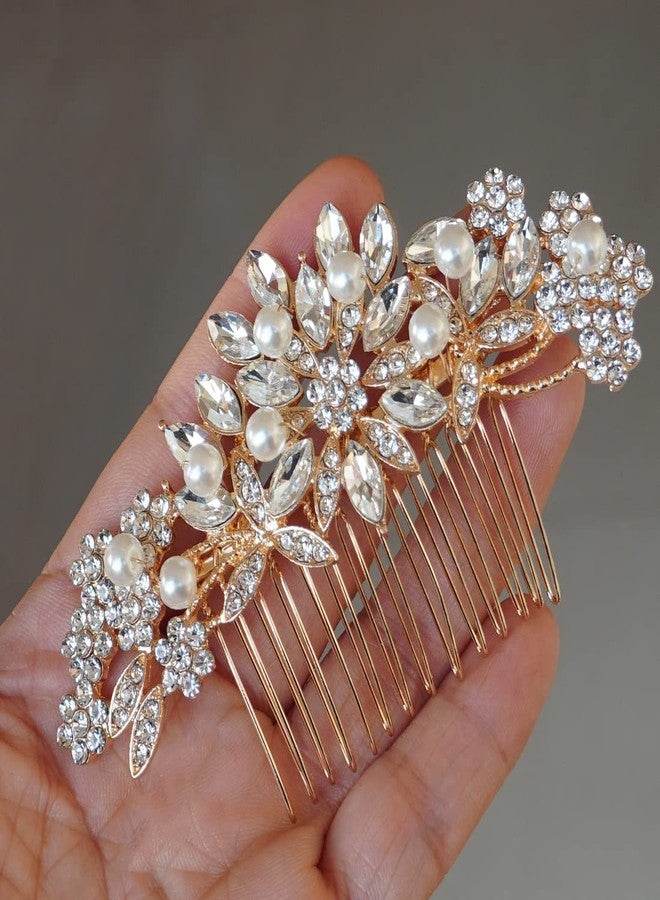 Hapibuy Crystal Wedding Hair Comb Bridal Hair Comb with Pearl Wedding Headpiece for party wear Golden Hair Accessory - Image 5