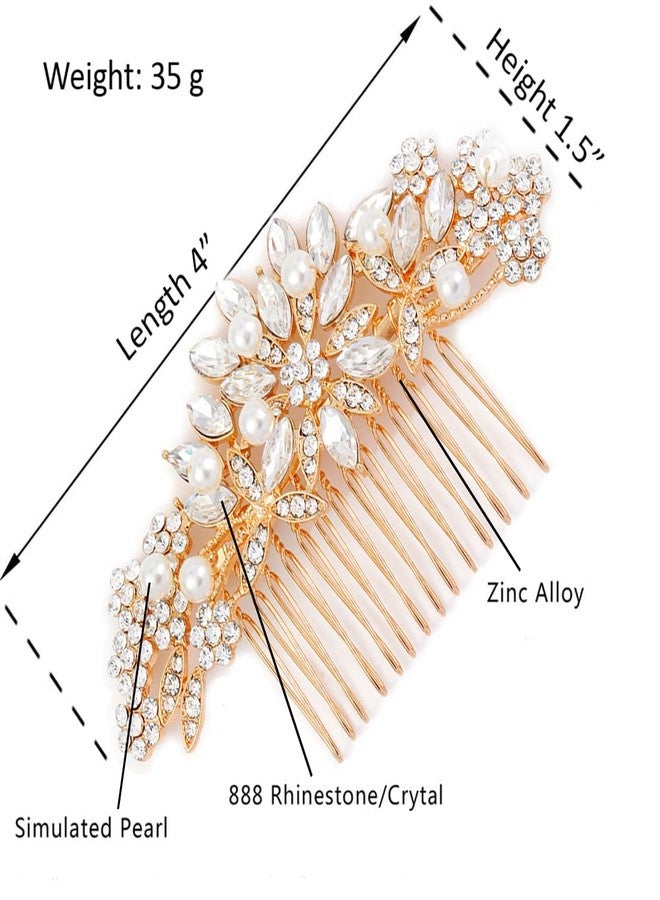 Hapibuy Crystal Wedding Hair Comb Bridal Hair Comb with Pearl Wedding Headpiece for party wear Golden Hair Accessory - Image 3