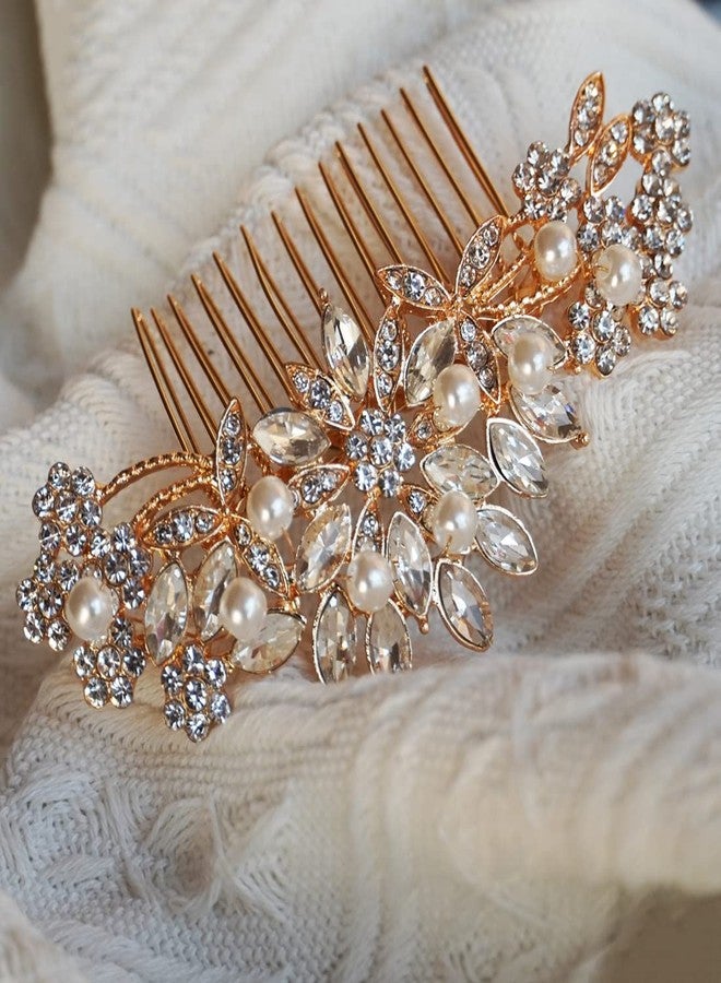 Hapibuy Crystal Wedding Hair Comb Bridal Hair Comb with Pearl Wedding Headpiece for party wear Golden Hair Accessory - Image 4