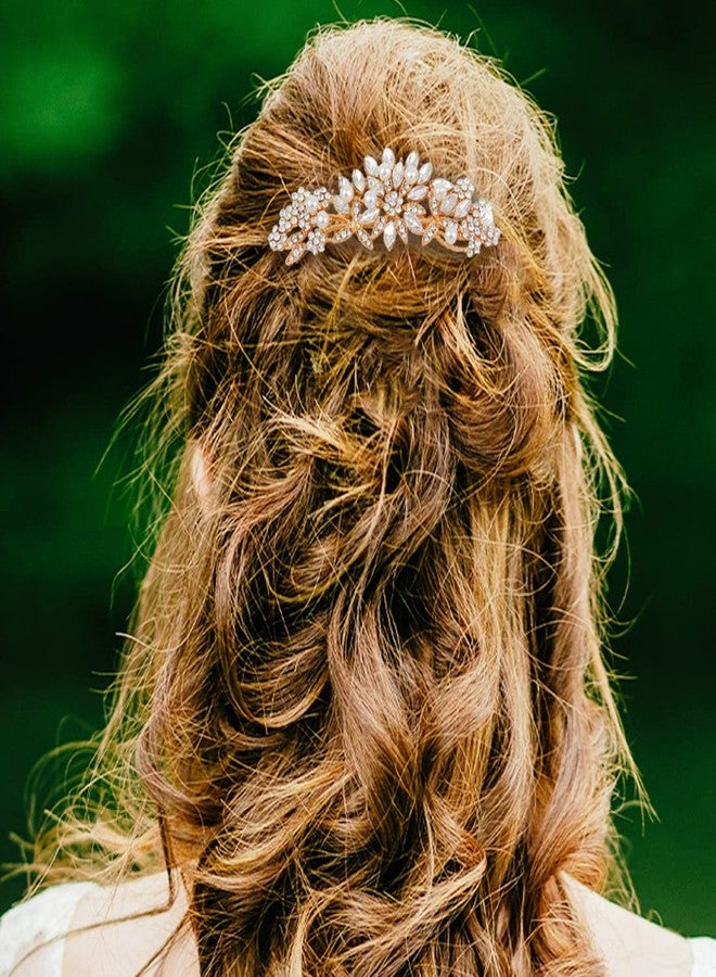 Hapibuy Crystal Wedding Hair Comb Bridal Hair Comb with Pearl Wedding Headpiece for party wear Golden Hair Accessory - Image 2