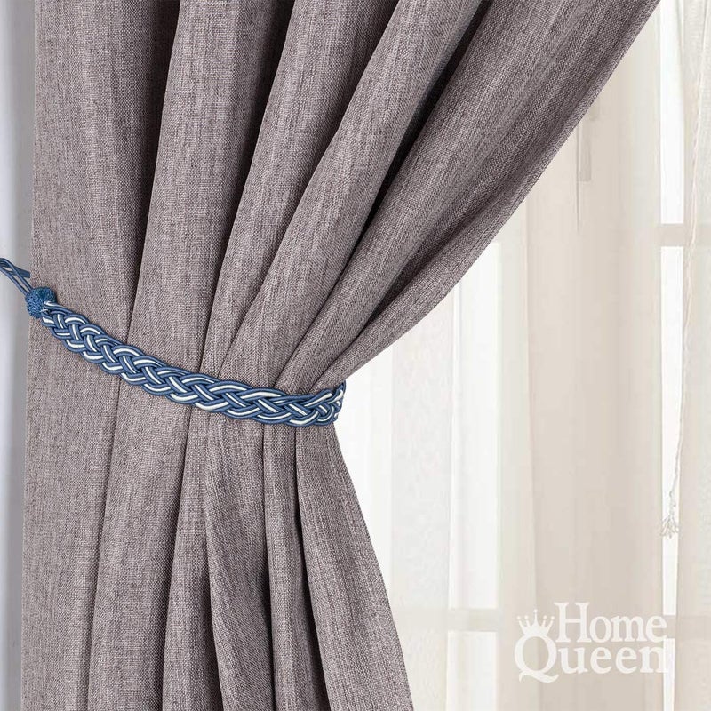 Home Queen Handwoven Rope Curtain Tiebacks for Drapes, 2 Pack Rope Holdbacks with Hooks, 23 Inch Long Polyester and Cotton Braided Tie Backs for Thick and Sheer Curtains,Navy and Silver - Image 4