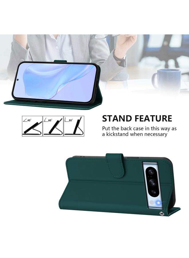 Green Tiger Case For Google Pixel 8 Pro Skin Feel Solid Color Leather Phone Case with Lanyard - Image 3