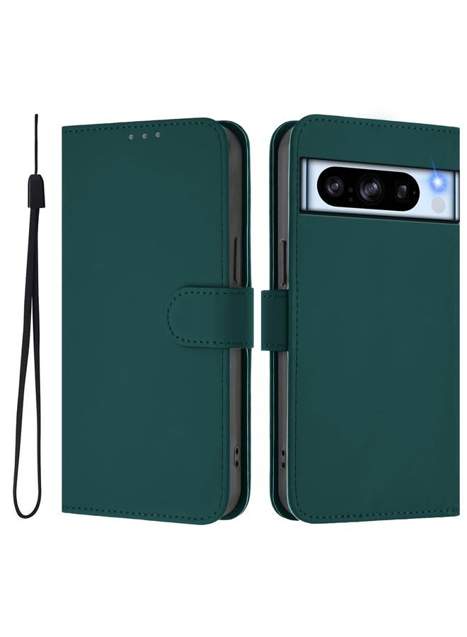 Green Tiger Case For Google Pixel 8 Pro Skin Feel Solid Color Leather Phone Case with Lanyard - Image 2