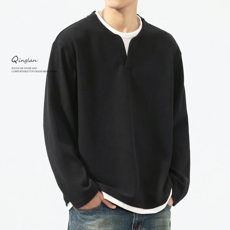 Heavy Fake Two-Piece Long-Sleeved T-Shirt Men'S Loose Casual Top Fleece-Lined Thickened Trendy Brand Plus Size Base Shirt - Image 4