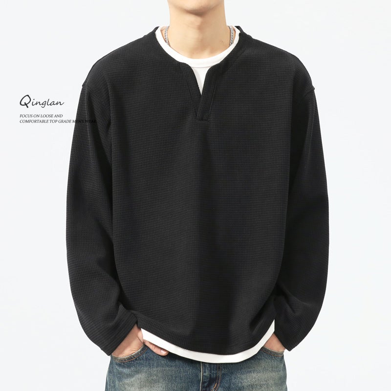 Heavy Fake Two-Piece Long-Sleeved T-Shirt Men'S Loose Casual Top Fleece-Lined Thickened Trendy Brand Plus Size Base Shirt - Image 2