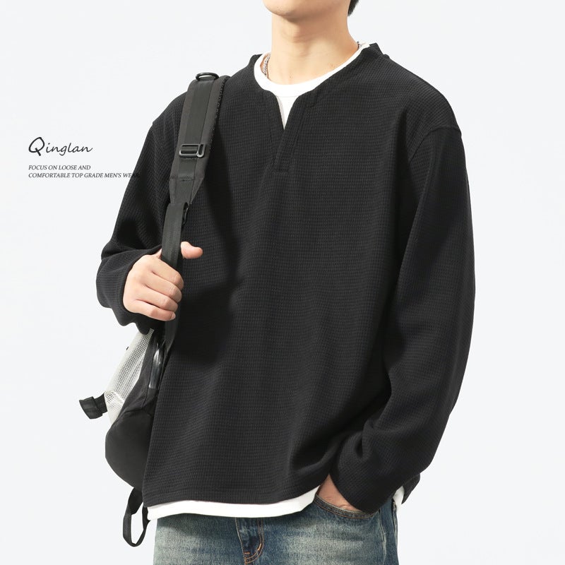 Heavy Fake Two-Piece Long-Sleeved T-Shirt Men'S Loose Casual Top Fleece-Lined Thickened Trendy Brand Plus Size Base Shirt - Image 5