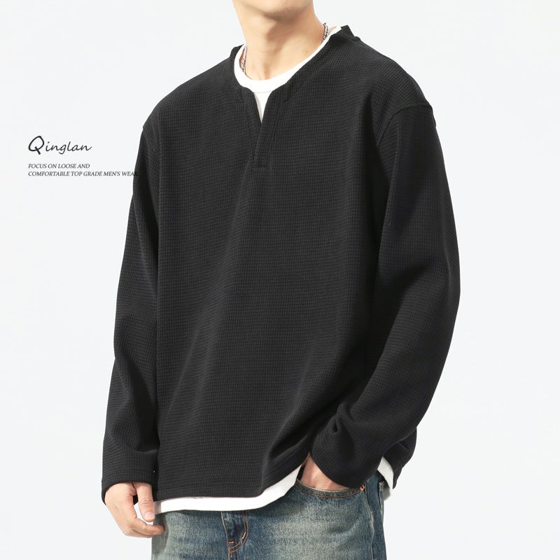 Heavy Fake Two-Piece Long-Sleeved T-Shirt Men'S Loose Casual Top Fleece-Lined Thickened Trendy Brand Plus Size Base Shirt - Image 3