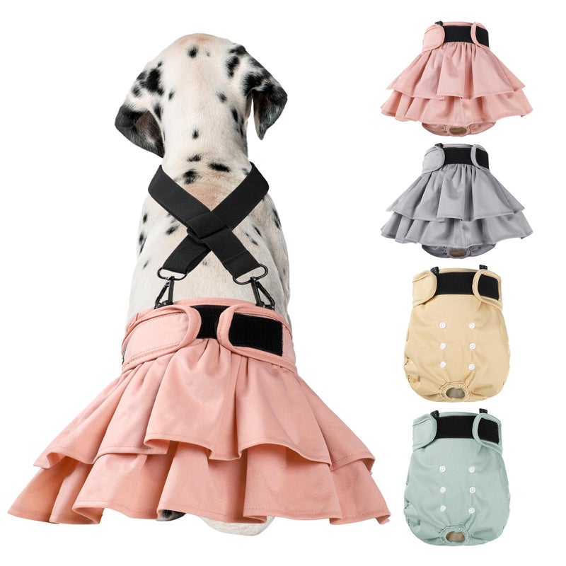 Langsprit Washable Female Dog Diapers (4 Pack+1 Suspenders), Reusable Female Girl Doggy Doggie Puppy Wraps Panties Belly Band for Pet Heat Period Pooping Peeing Potty Training Incontinence Marking Medium - Image 1