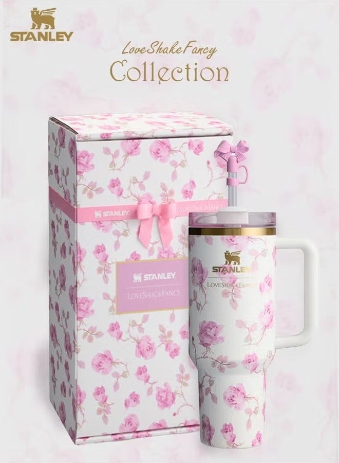 Stanley x LoveShackFancy Quencher 40OZ Ribbon Rosa,Presented in Elegant Gift-Ready Packaging - Image 1