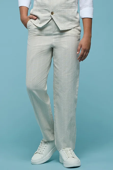 R&B Solid Trousers with Button Closure