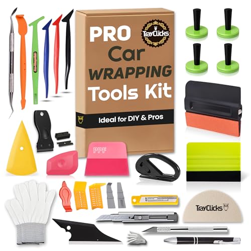 Trayclicks Vinyl Wrap Tool Kit Car Wrap Kit Vehicle Wrapping Tools with Felt Squeegee Utility Knife Magnetic Holders Gloves PPF Tools Stick Tucking for Wraps Automotive Window Tint Tool Installation - Image 1