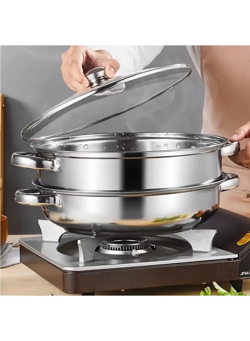 وعاء بخار من الفولاذ المقاوم للصدأ مكون من طبقتين - وعاء بخار مع غطاء وعاء طهي الطعام والخضروات وعاء طهي بالبخار وعاء طهي ديم سوم أداة طهي بالبخار للمطبخ - Image 3