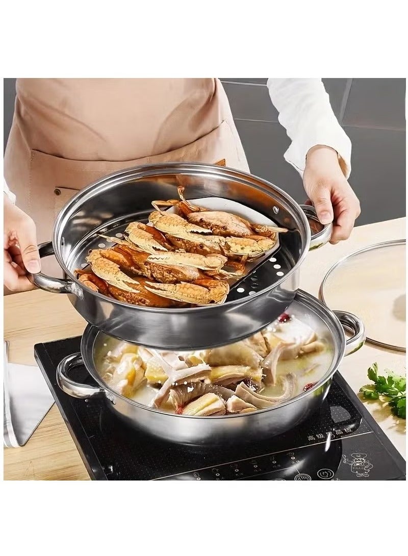 وعاء بخار من الفولاذ المقاوم للصدأ مكون من طبقتين - وعاء بخار مع غطاء وعاء طهي الطعام والخضروات وعاء طهي بالبخار وعاء طهي ديم سوم أداة طهي بالبخار للمطبخ - Image 4