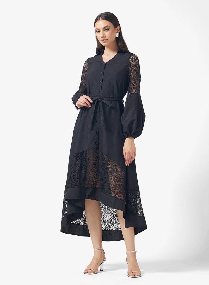 FYOR Elegant Black Lace Maxi Dress – Long Sleeves & Delicate Detailing - Image 4