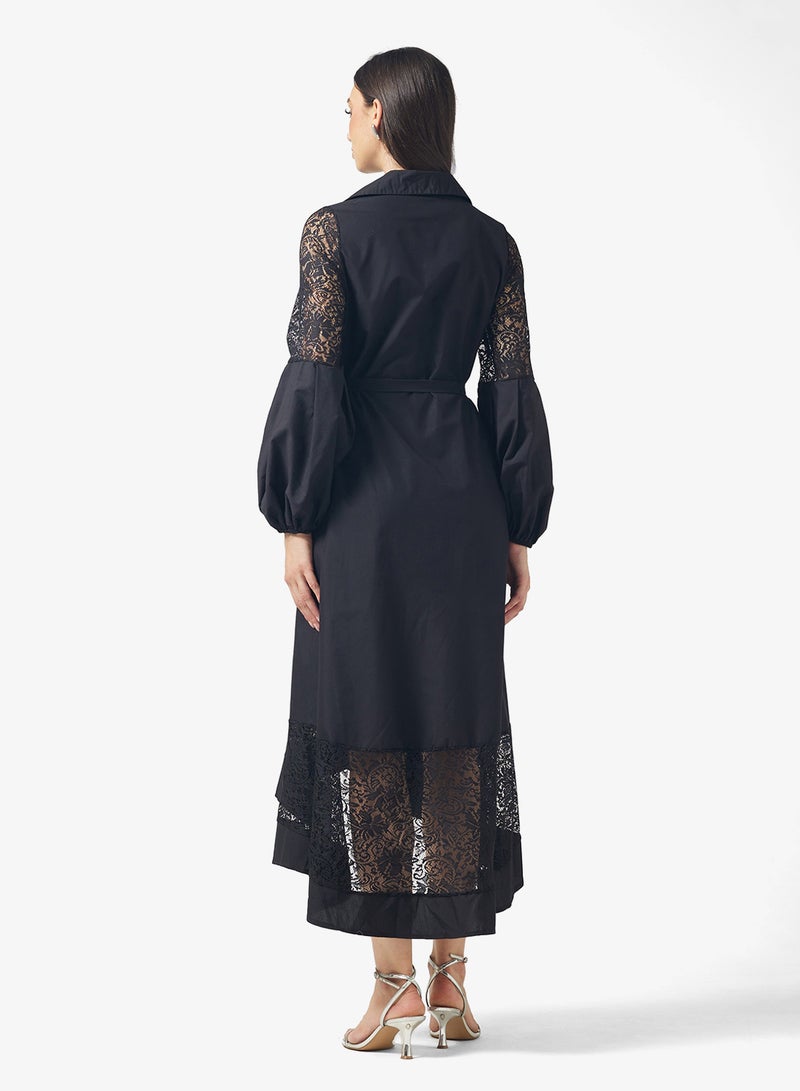 FYOR Elegant Black Lace Maxi Dress – Long Sleeves & Delicate Detailing - Image 2