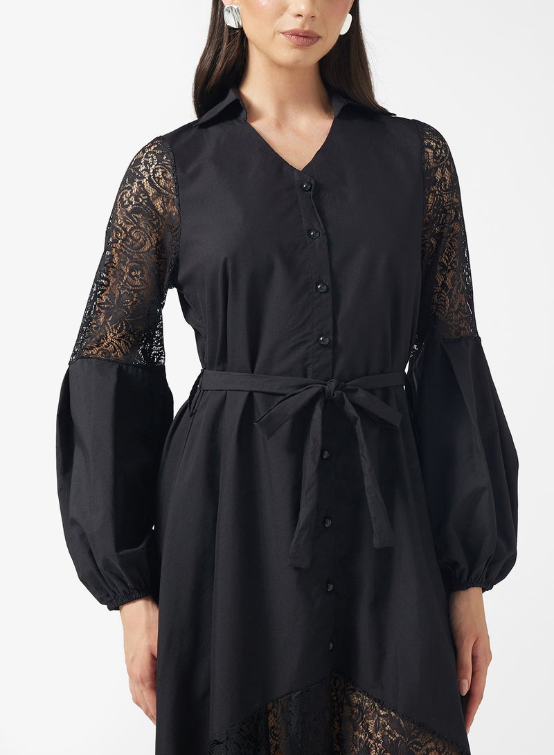 FYOR Elegant Black Lace Maxi Dress – Long Sleeves & Delicate Detailing - Image 3