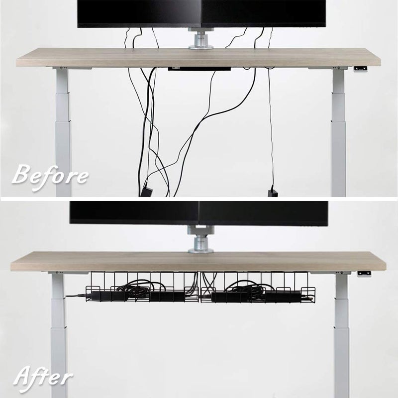 baskiss 2 Packs Cable Management Tray, 16" Under Desk Organizer for Wire Organization, Metal Holder for Desktop Computer Home Office Kitchen Workstation to Cover and Hide Power Strips (Black) - Image 2