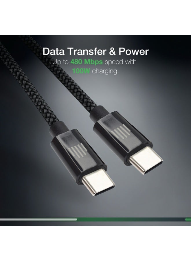 DVICED USB-C to USB-C  Charging & Data transfer 3m nylon cable  - Black - Image 5