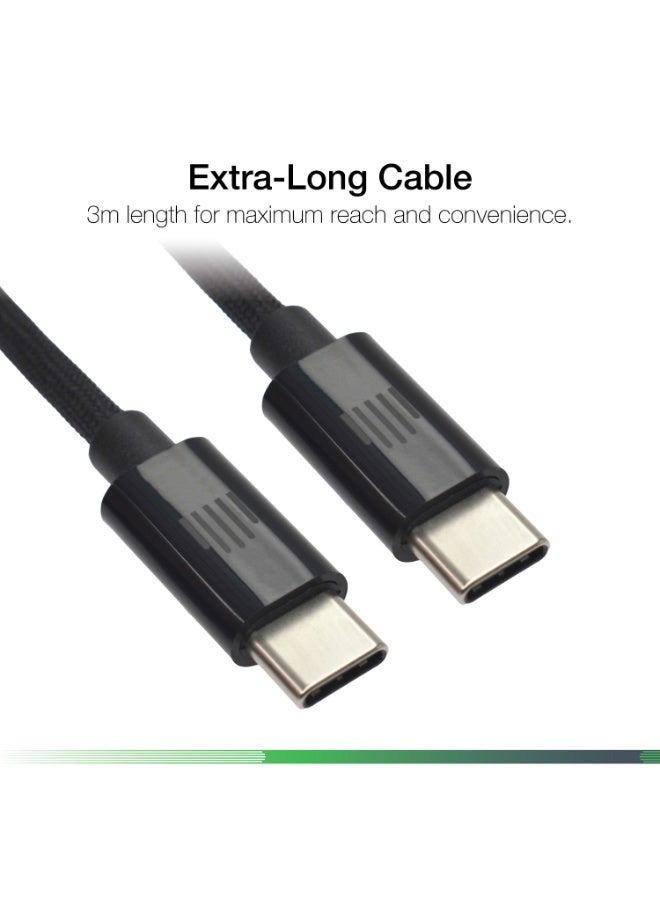 DVICED USB-C to USB-C  Charging & Data transfer 3m nylon cable  - Black - Image 2