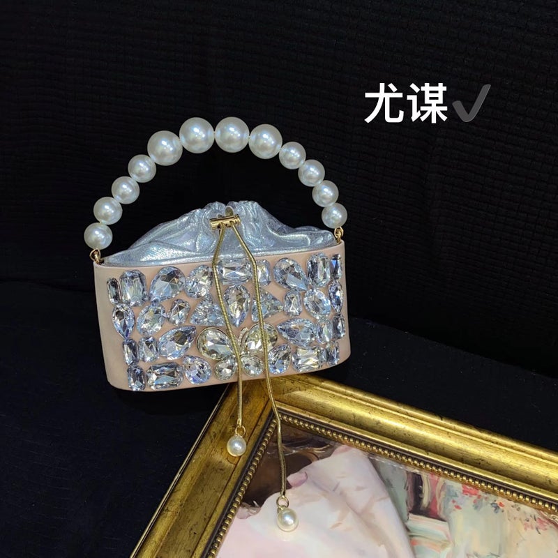 Dinner Gem Shiny Rhinestone Beaded Silk Satin Butterfly Birdcage Light Luxury Box Hand Crossbody Bag - Image 1