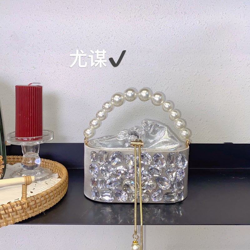 Dinner Gem Shiny Rhinestone Beaded Silk Satin Butterfly Birdcage Light Luxury Box Hand Crossbody Bag - Image 4