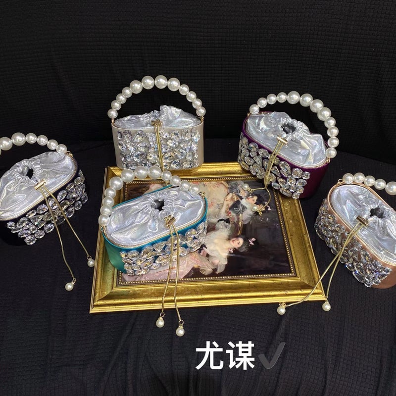 Dinner Gem Shiny Rhinestone Beaded Silk Satin Butterfly Birdcage Light Luxury Box Hand Crossbody Bag - Image 5