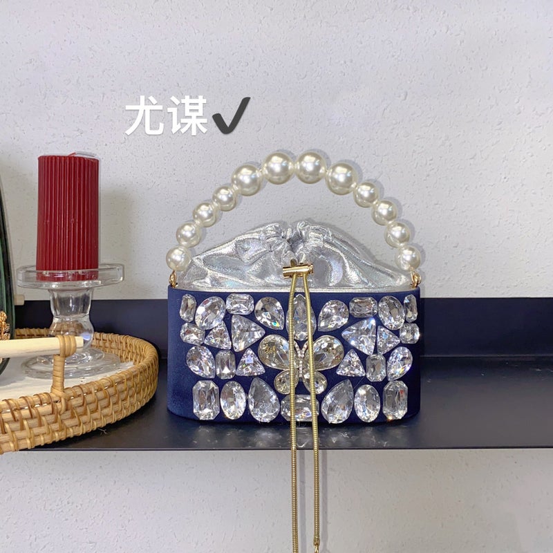 Dinner Gem Shiny Rhinestone Beaded Silk Satin Butterfly Birdcage Light Luxury Box Hand Crossbody Bag - Image 3