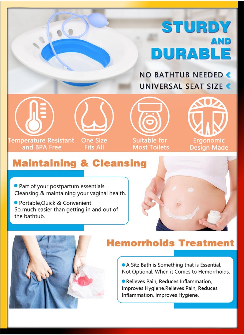 DBLEW Foldable Sitz Bath For Toilet Seat Soothes Hemorrhoids And Perineum Postpartum Care Pregnant Women Perineal Care Yoni Steam Collapsible Basin Flusher Hose Drain Holes Wider Seating Area Deeper Bowl  - Image 2