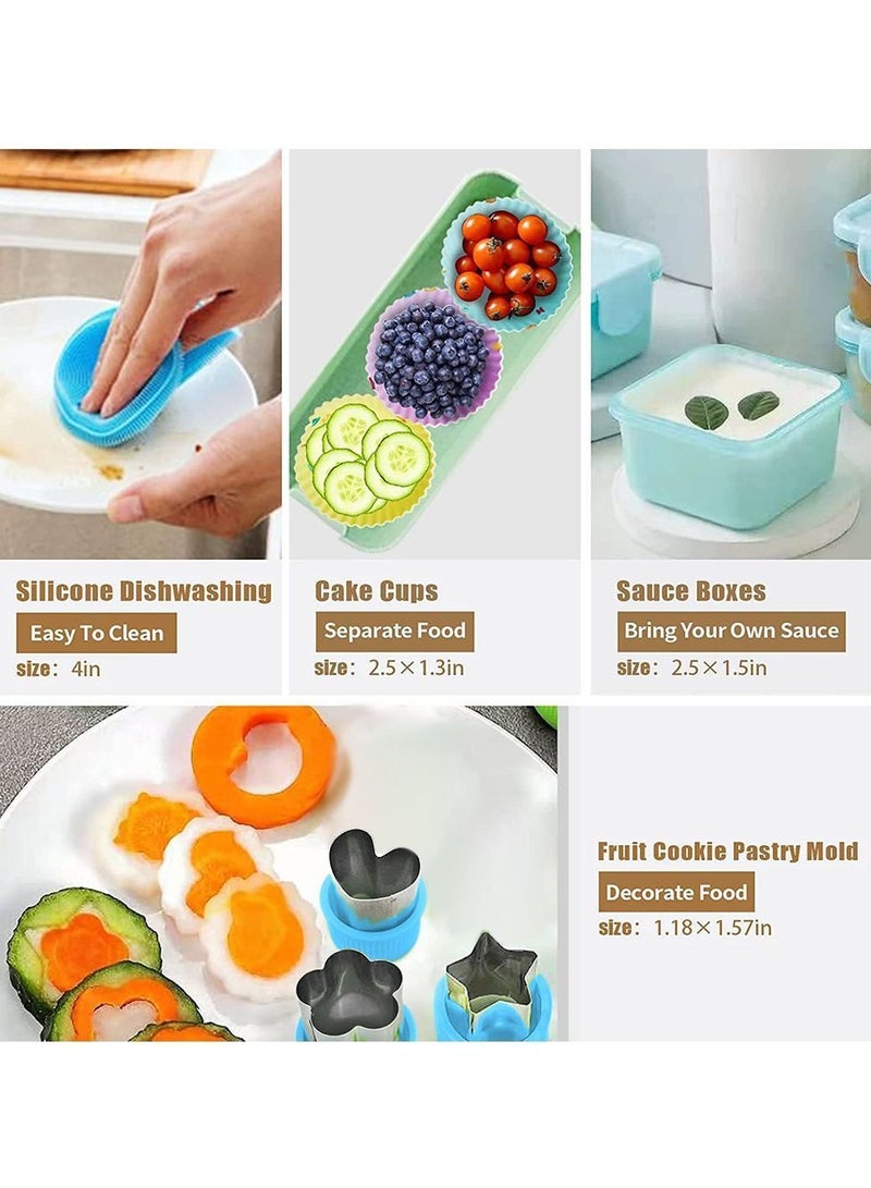 Y&D 27 PCs Bento Box Lunch Kit, Stackable 3-in-1 Compartment Japanese Set w/ Soup Cup Sauce Can, Spoon Fork, Cake Cups, Fruit Picks, Snack Bags, Leakproof Container for kids and Adults  - Image 5