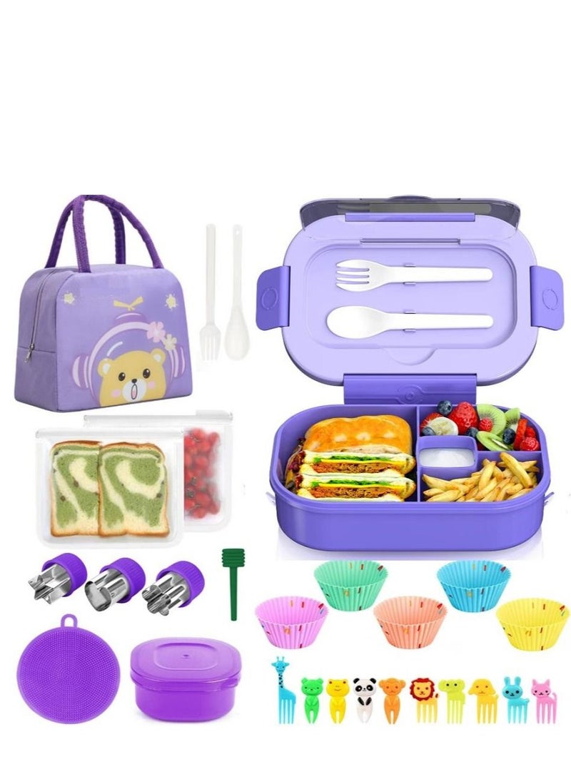 Y&D 27 PCs Bento Box Lunch Kit, Stackable 3-in-1 Compartment Japanese Set w/ Soup Cup Sauce Can, Spoon Fork, Cake Cups, Fruit Picks, Snack Bags, Leakproof Container for kids and Adults  - Image 1