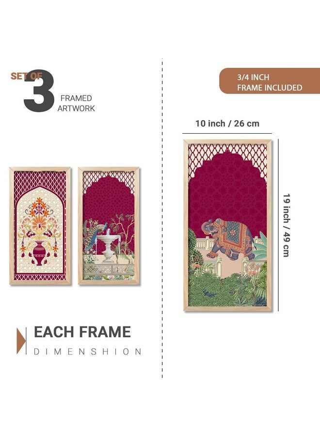 walllane Madhubani Indian Art Wall Décor Paintings | Painting for wall Decoration | Madhubani Art Painting with Frame for Living Room set of 3 (10x19 inch, E) - Image 2