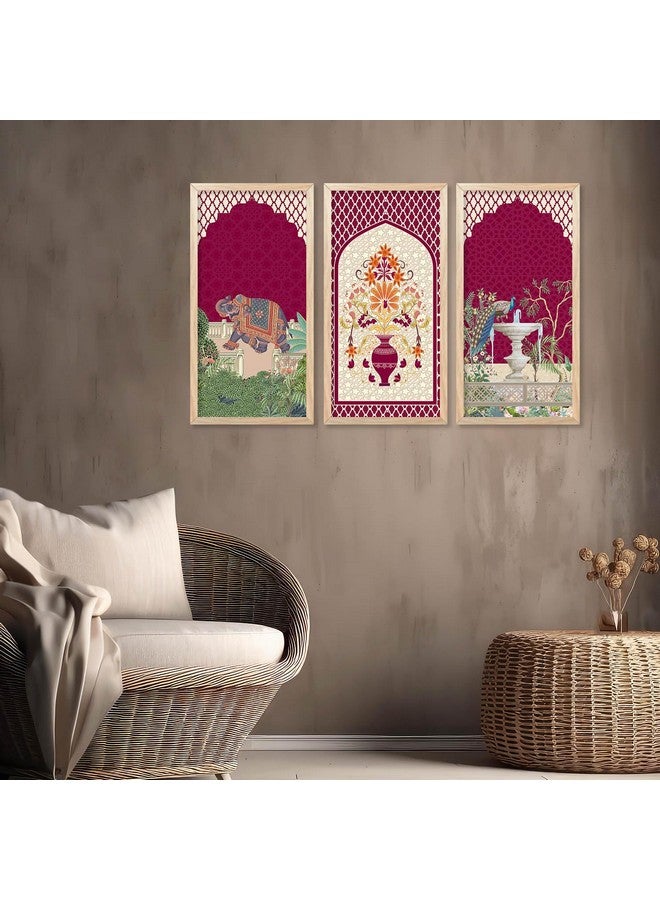 walllane Madhubani Indian Art Wall Décor Paintings | Painting for wall Decoration | Madhubani Art Painting with Frame for Living Room set of 3 (10x19 inch, E) - Image 3