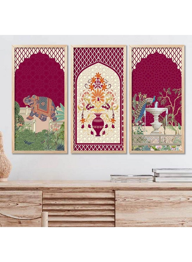 walllane Madhubani Indian Art Wall Décor Paintings | Painting for wall Decoration | Madhubani Art Painting with Frame for Living Room set of 3 (10x19 inch, E) - Image 1