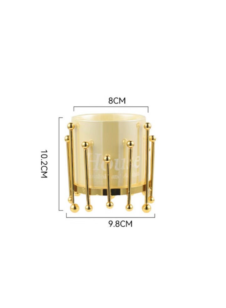 Nordic Electroplated Iron Vase Set with Minimalist Stand and Beige Ceramic Containers  - Image 2