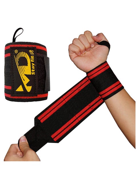 أربطة دعم المعصم لرفع الأثقال واللياقة البدنية وتمارين الجيم قطعتين، أحمر