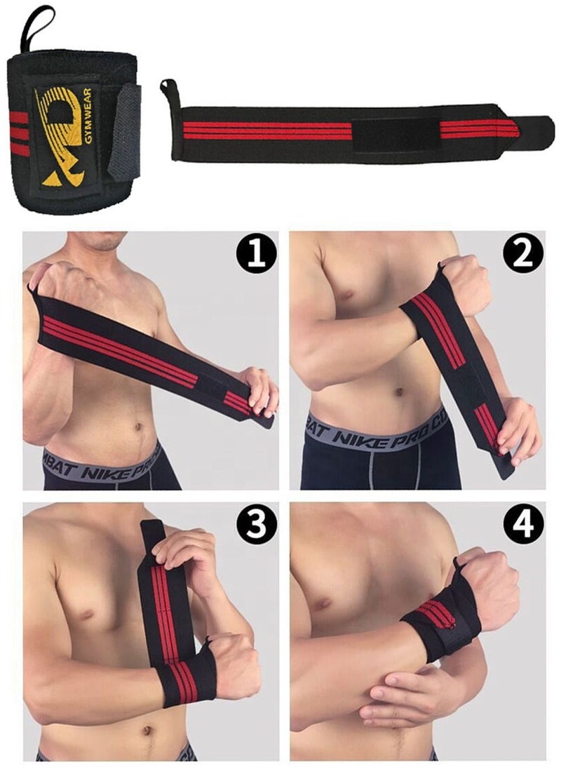 MD - Wrist Support Wraps for Weightlifting, Fitness & Gym Workouts 2Pcs, Red - Image 1