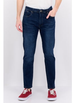 Men Slim Fit Washed Stretchable Jeans, Dark Blue