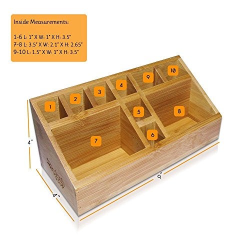 SplashSoup Small Multifunctional Bamboo Organizer Desk Caddy Home Office Accessory Tray School Art Supply Holder Pen Pencil Brush Compartment Kitchen Bathroom Countertop Storage - Image 3