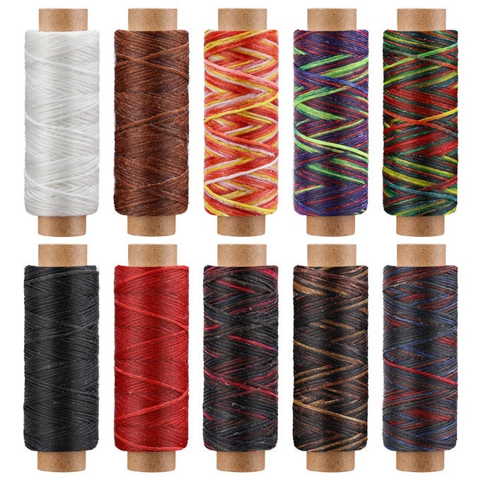 10 PIECES WAXED THREAD55 YARDCOLOR LEATHER SEWING WAX THREAD COLORFUL WAXED BOOK BINDING THREADS FOR LEATHER CRAFT BEGINNERS STITCHING BOOKBINDING BRACELETS MAKING