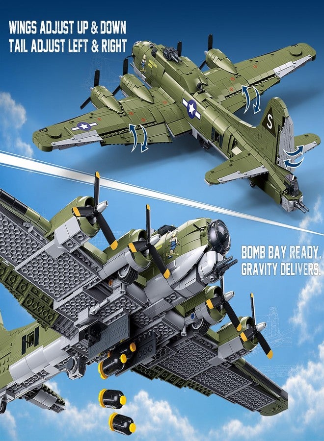 Sluban B-17 Flying Fortress Bomber Plane Building Blocks Set, 1270PCS WW2 Classic Military Fighter Aircraft Models with Display Stand, Army Airplane Gifts Toy for Teens & Adults 14+ - Image 4