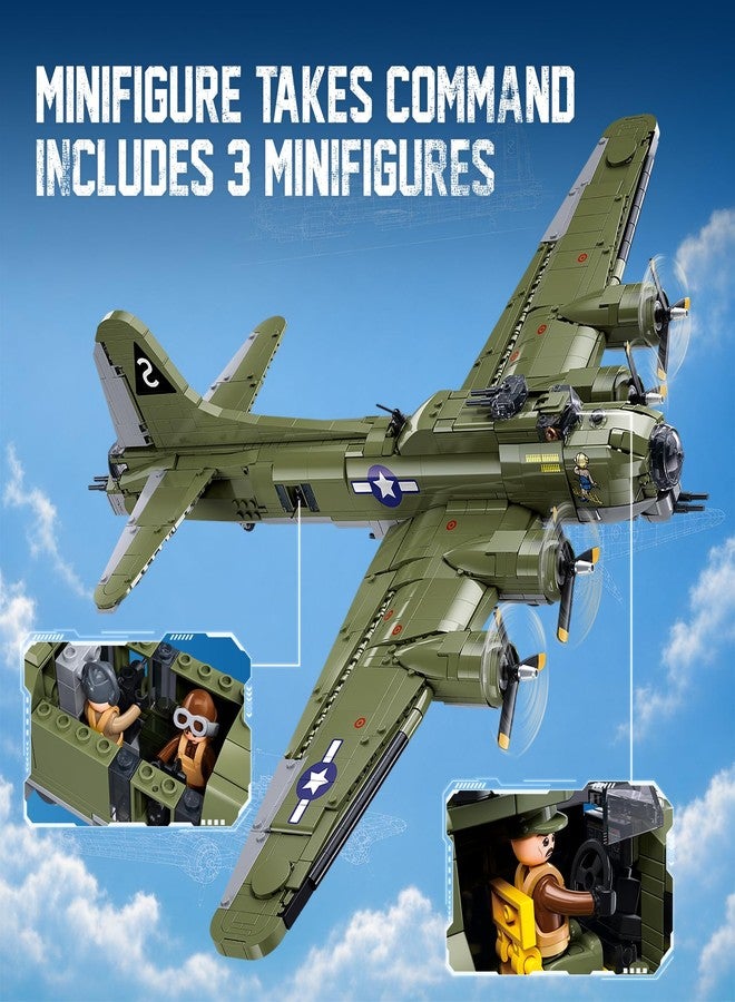 Sluban B-17 Flying Fortress Bomber Plane Building Blocks Set, 1270PCS WW2 Classic Military Fighter Aircraft Models with Display Stand, Army Airplane Gifts Toy for Teens & Adults 14+ - Image 3