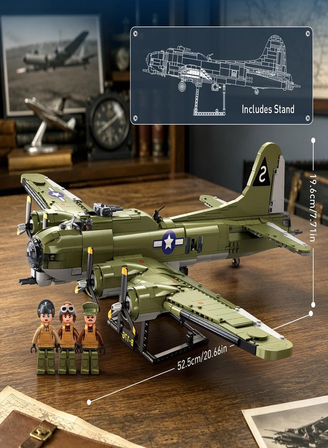 Sluban B-17 Flying Fortress Bomber Plane Building Blocks Set, 1270PCS WW2 Classic Military Fighter Aircraft Models with Display Stand, Army Airplane Gifts Toy for Teens & Adults 14+ - Image 5