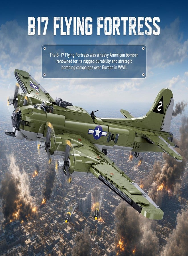 Sluban B-17 Flying Fortress Bomber Plane Building Blocks Set, 1270PCS WW2 Classic Military Fighter Aircraft Models with Display Stand, Army Airplane Gifts Toy for Teens & Adults 14+ - Image 2