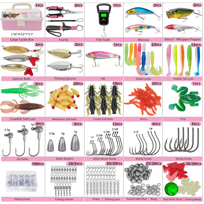 THKFISH 400PCS Fishing Lures Accessories Kit with Large 3-Layer Tackle Box Complete Freshwater Bass Fishing Gear Tools Set with Pliers, Fish Scale, Crankbait, Hooks, Weights Sinkers, Gift for Men - Image 3