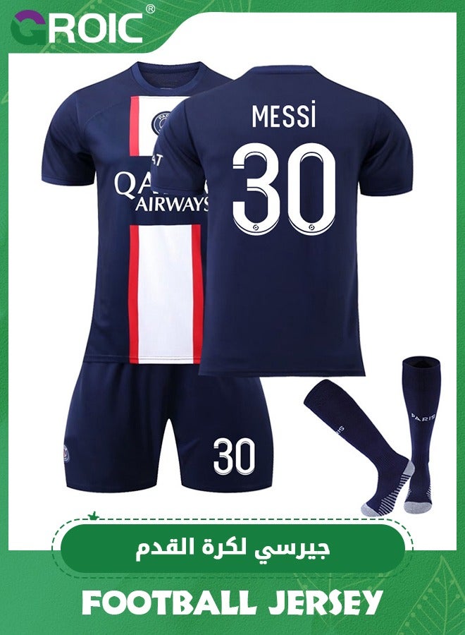 GROIC 3 Piece Soccer Football Jersey Set, 2022 Paris Legend Leo #30 Messi Football Jersey, Short and Socks Set, Youth & Men' Soccer Jersey 3 Piece Set for Soccer Football  - Image 1