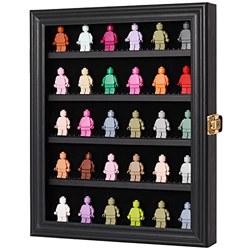 VERANI Minifigures Miniature Display Case Collectibles Display Box Wall Mount Figure Display Curio Cabinet with Lockable Anti Dust Door for Small Objects Lockable Removable Shelves - Small Black - Image 1