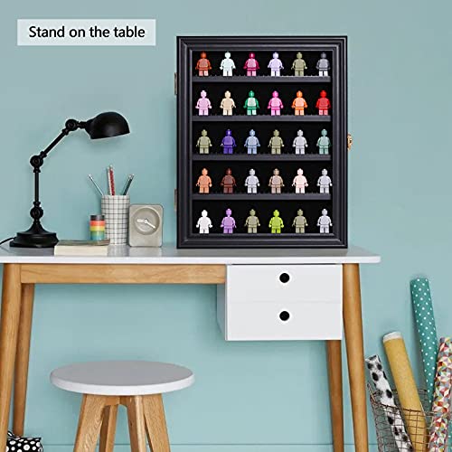 VERANI Minifigures Miniature Display Case Collectibles Display Box Wall Mount Figure Display Curio Cabinet with Lockable Anti Dust Door for Small Objects Lockable Removable Shelves - Small Black - Image 4