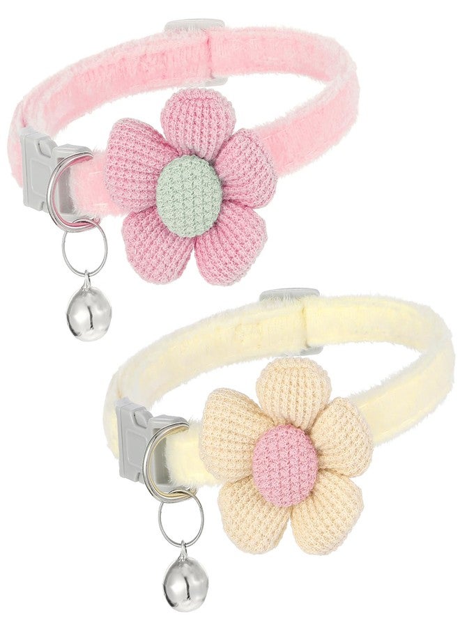 Thrymme 2Pcs Flower Cat Collar, Cat Collars for Girl Cats Pet Plush Flower Collars in Pink and Cream, Adjustable Safety Design for Small Dogs and Cats with Bell, Cute Puppy Accessories - Image 1
